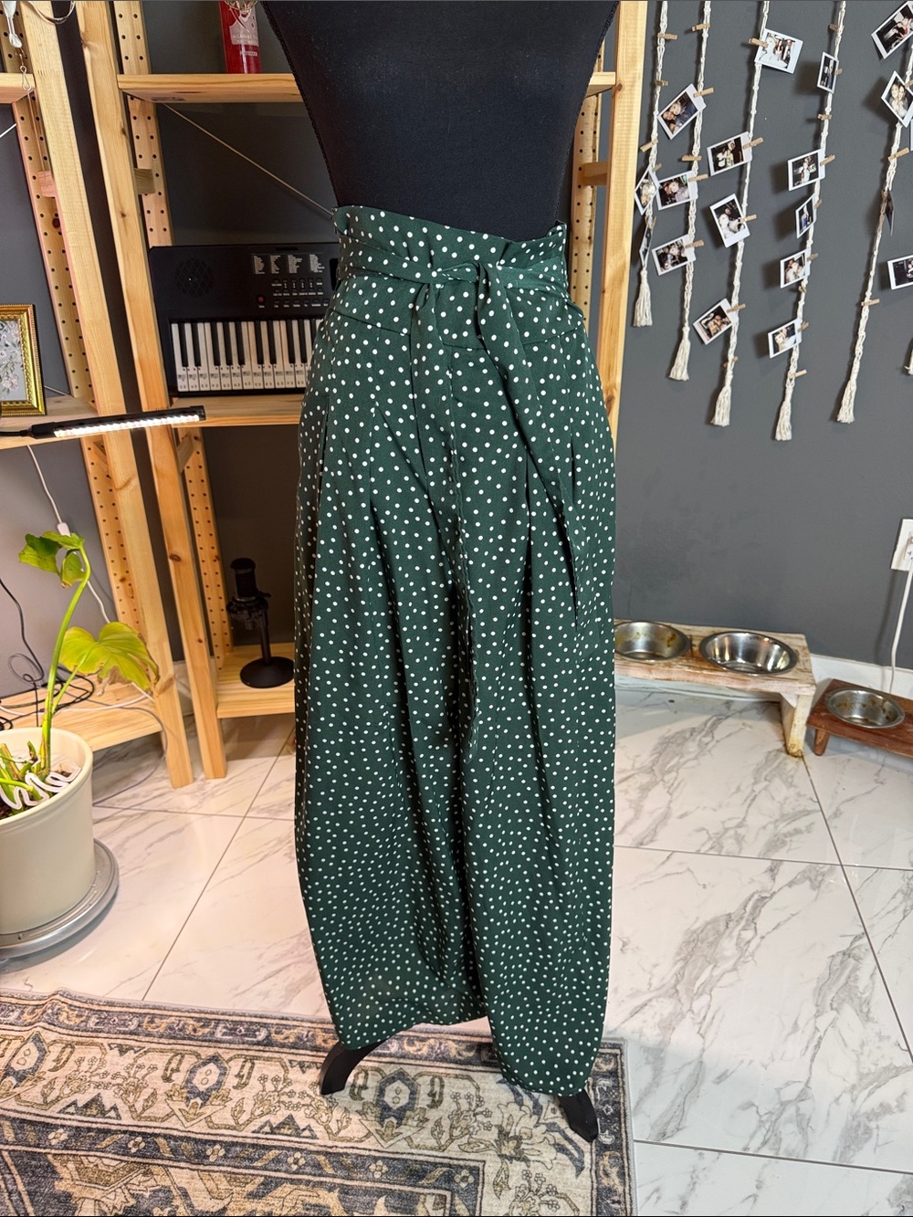 High-Waist Green Polka Dot pants